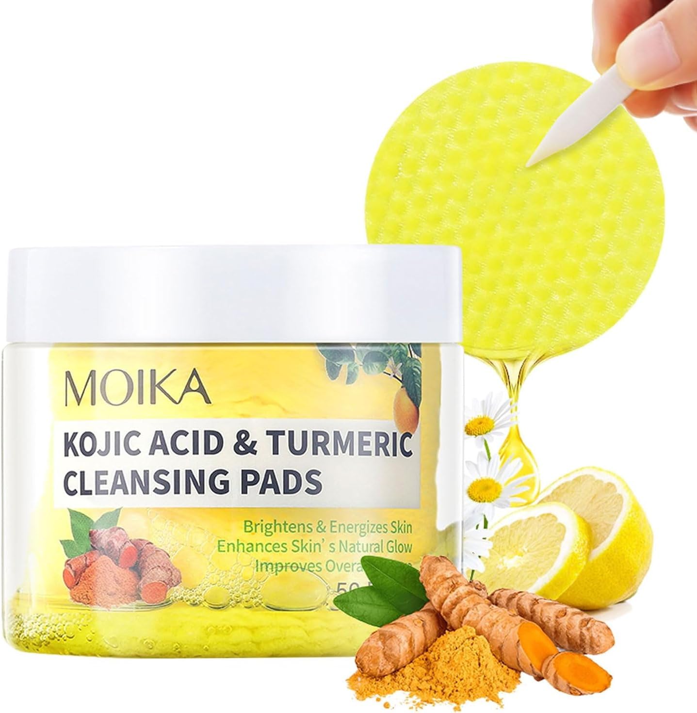 MOIKA™ Cotons Nettoyants à l’Acide Kojique & au Curcuma (50 cotons)